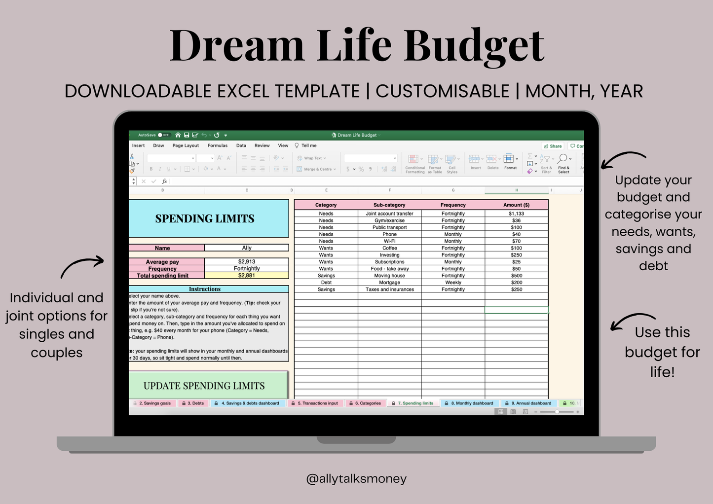 Dream Life Budget (Downloadable Excel Template)