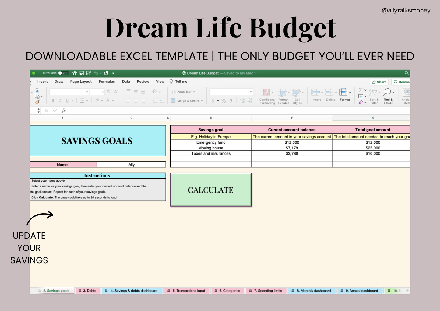 Dream Life Budget (Downloadable Excel Template)