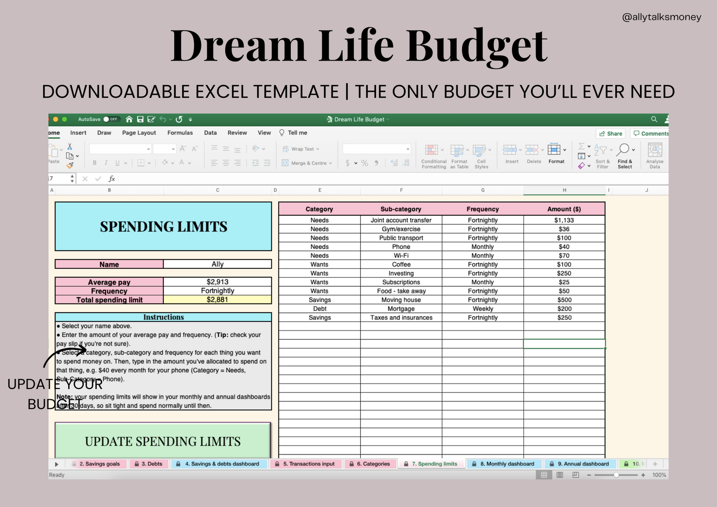 Dream Life Budget (Downloadable Excel Template)