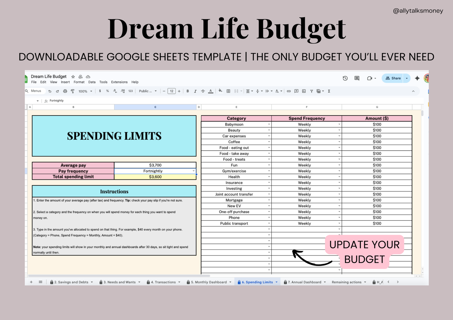 Dream Life Budget (Downloadable Google Sheet)