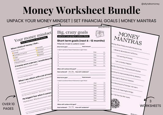 Money worksheet bundle, financial worksheets